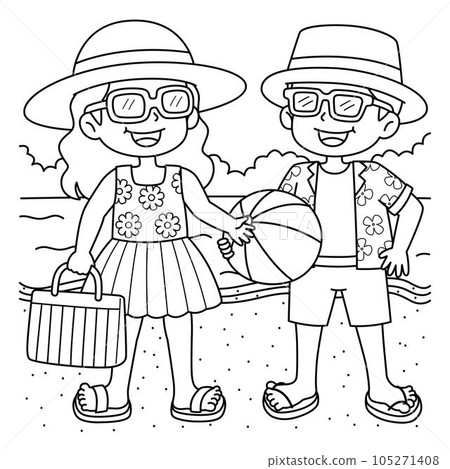 Children in a Summer Outfit Coloring Page for Kids Children in a Summer Outfit Coloring Page for Kids 105271408