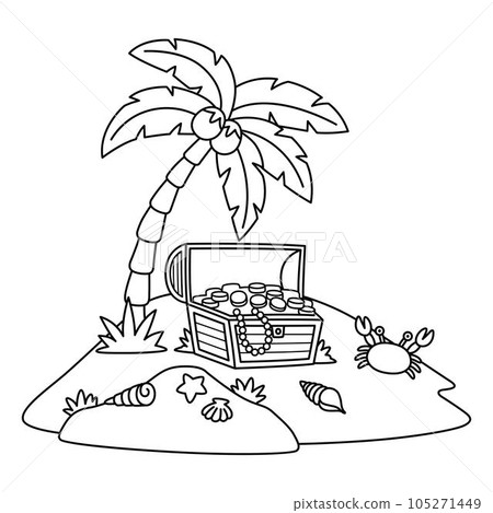 Island Summer Isolated Coloring Page for Kids 105271449