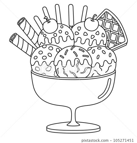 Ice Cream on the Beach Isolated Coloring Page  Ice Cream on the Beach Isolated Coloring Page  105271451