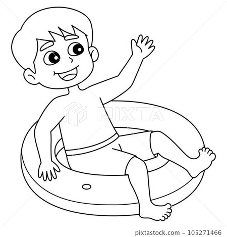 Boy with Lifebuoy Isolated Coloring Page for Kids - Stock Illustration ...