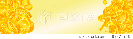 Thai baht coins falling. Gold scattered THB coins. Thailand money. Great business success concept. Panoramic vector illustration. Thai baht coins falling. Gold scattered THB coins. Thailand money. Great business success concept. Panoramic vector illustration. 105271568