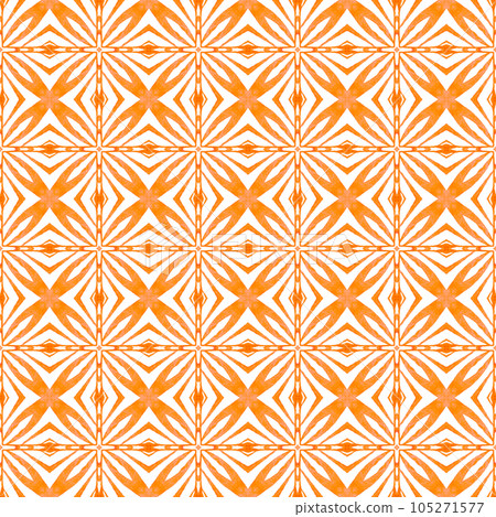 Arabesque hand drawn design. Orange marvelous boho chic summer design. Oriental arabesque hand drawn border. Textile ready eminent print, swimwear fabric, wallpaper, wrapping. 105271577