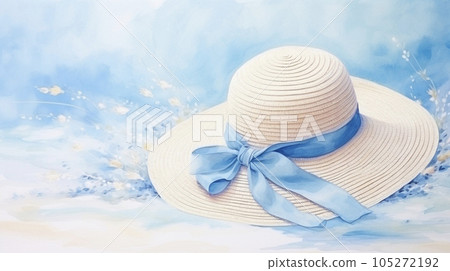Blue background and straw hat AI image Blue background and straw hat AI image 105272192