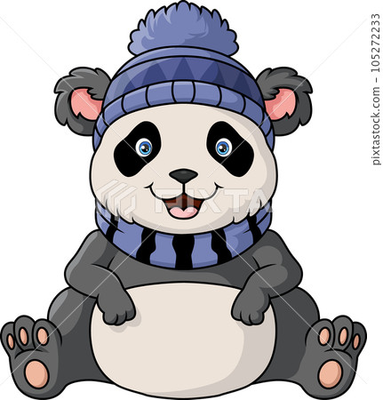 Cute panda cartoon wearing hat and scarf Cute panda cartoon wearing hat and scarf 105272233