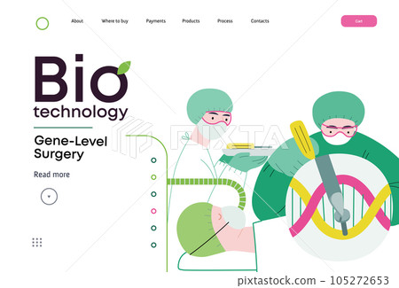 Bio Technology, Gene-Level Surgery -modern flat vector concept illustration of precise genetic modifications at the molecular leve. Metaphor of treating genetic disorders and enhancing human health 105272653
