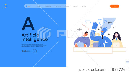Artificial intelligence illustration. Studies -modern flat vector concept illustration of a group of students in the class. AI metaphor, advantage, superiority and dominance concept 105272661