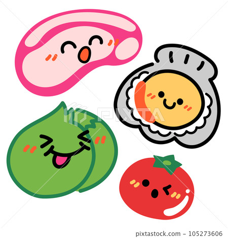 可愛的食材人物插畫素材集 105273606