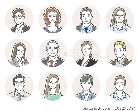 各種各樣的人的面孔的例證商人和女實業家。 105273784