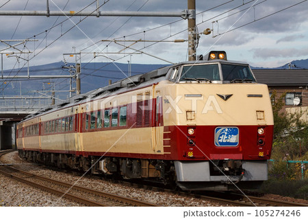 [Driver blurred out] Kiha 183 series diesel car Slant Nose leading car from JR Hakodate station area road 105274246