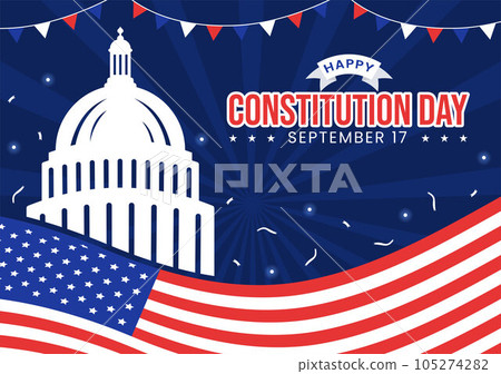 Happy Constitution Day United States Vector Illustration on 17th September with American Waving Flag Background and Capitol Building Templates Happy Constitution Day United States Vector Illustration on 17th September with American Waving Flag Background and Capitol Building Templates 105274282