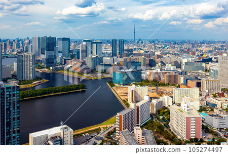 Aerial view of Odaiba Harbor in Tokyo, Japan Aerial view of Odaiba Harbor in Tokyo, Japan 105274497