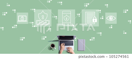 Data Privacy concept with person working with laptop 105274561