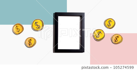 Blank photo frame with coins - earn online theme 105274599