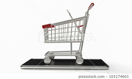 The shopping trolley on mobile for e shopping and shopping online concept 3d rendering The shopping trolley on mobile for e shopping and shopping online concept 3d rendering 105274601