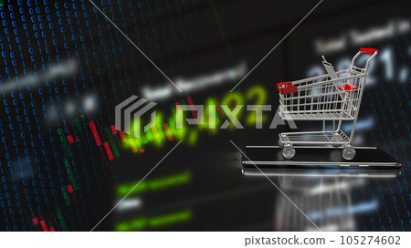 The shopping trolley on mobile for e shopping and shopping online concept 3d rendering The shopping trolley on mobile for e shopping and shopping online concept 3d rendering 105274602