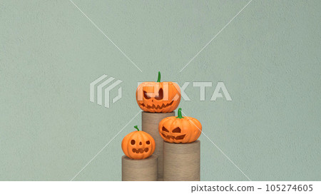 The jack o lantern pumpkin on wood column for halloween content 3d rendering 105274605