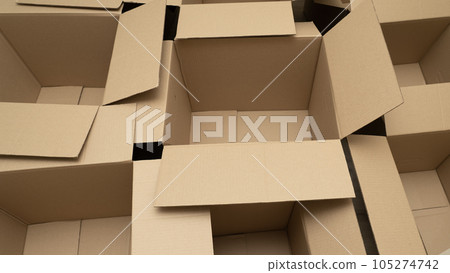 open cardboard boxes close-up, cutout for handle in cardboard box open cardboard boxes close-up, cutout for handle in cardboard box 105274742