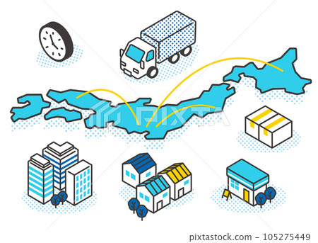 Vector illustration material of image illustration of delivering luggage all over Japan / Logistics / Transportation 105275449