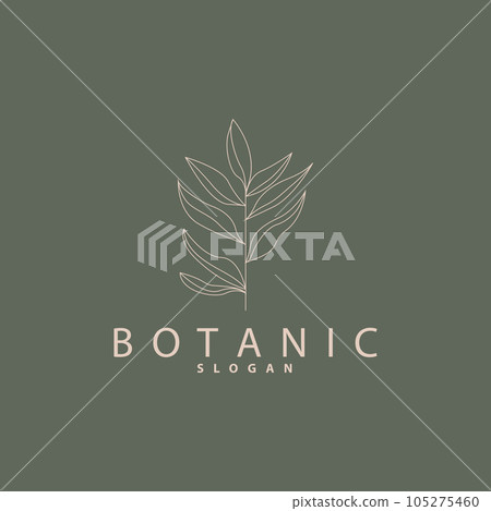 Leaf Line Logo, Beautiful Hand Drawn Design, Botanical Minimalist Vector, Simple Organic Plant Feminine Logo 105275460