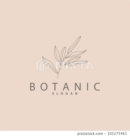 Leaf Line Logo, Beautiful Hand Drawn Design, Botanical Minimalist Vector, Simple Organic Plant Feminine Logo 105275461