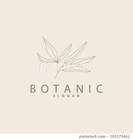 Leaf Line Logo, Beautiful Hand Drawn Design, Botanical Minimalist Vector, Simple Organic Plant Feminine Logo 105275462