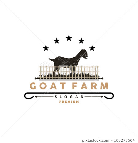Goat logo, Goat Farm Inspiration Design, Vector Cattle Livestock, Rustic Retro Vintage Silhouette Goat logo, Goat Farm Inspiration Design, Vector Cattle Livestock, Rustic Retro Vintage Silhouette 105275504