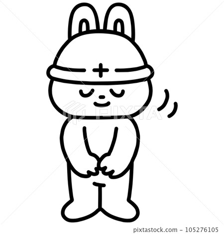 A rabbit wearing a bowing helmet/line drawing A rabbit wearing a bowing helmet/line drawing 105276105