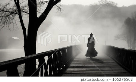Generative AI, Ethereal Crossing: The Ghostly Bridge Walker Generative AI, Ethereal Crossing: The Ghostly Bridge Walker 105276562