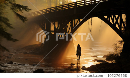 Generative AI, Ethereal Crossing: The Ghostly Bridge Walker 105276568