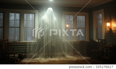 Generative AI, Ethereal Encounter: Haunting Face in the Mist 105276627