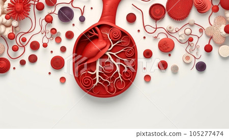 3D illustration of the human organ systems, Human internal organs. Anatomy. Nervous, circulatory, digestive, excretory, urinary,and bone systems. Medical education concept, Generative AI illustration 105277474
