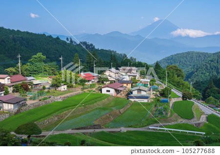 Terraced rice fields in Hirabayashi in summer Terraced rice fields in Hirabayashi in summer 105277688
