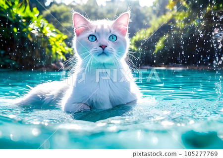 a stunning cat with the magical light 105277769