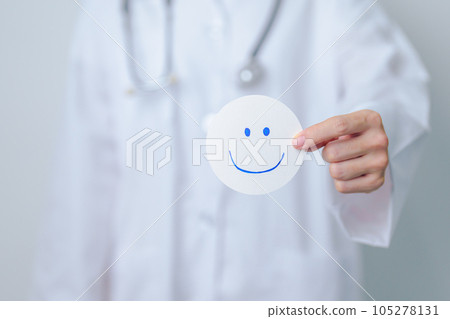 Doctor show Happy smile face paper, Mental health Assessment, Psychology, Health Wellness, Positive Feedback, Customer Review, Good Experience, Satisfaction Survey, World Mental Health day concept Doctor show Happy smile face paper, Mental health Assessment, Psychology, Health Wellness, Positive Feedback, Customer Review, Good Experience, Satisfaction Survey, World Mental Health day concept 105278131