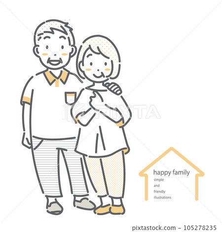 A smiling senior couple Simple and stylish line drawing illustration 105278235