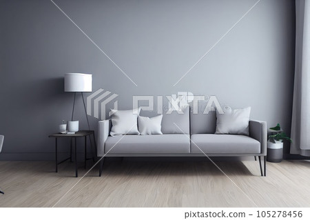 Elegant and comfortable designed living room with big corner sofa. Interior design modern apartment. Generative AI. 105278456