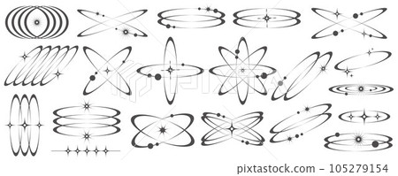 Aesthetic shapes with stars. Minimal vector shapes in lines with sparkles. Abstract modern geometric boho collection. Y2k set Aesthetic shapes with stars. Minimal vector shapes in lines with sparkles. Abstract modern geometric boho collection. Y2k set 105279154