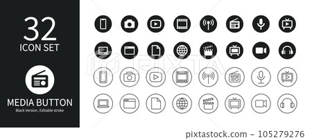 與媒體和電視相關的圖標集 105279276