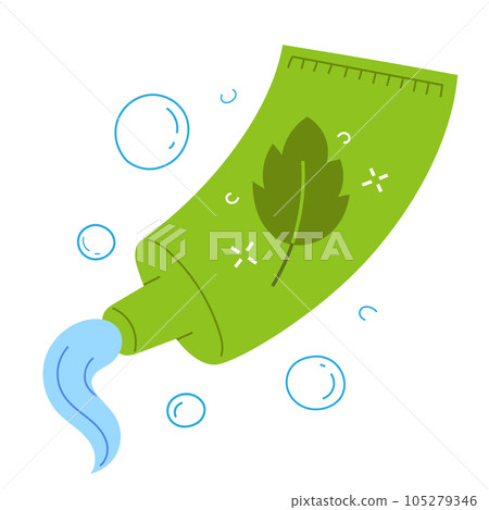 Toothpaste illustration, colored flat vector of tooth paste with mint flavor, vector drawing Toothpaste illustration, colored flat vector of tooth paste with mint flavor, vector drawing 105279346