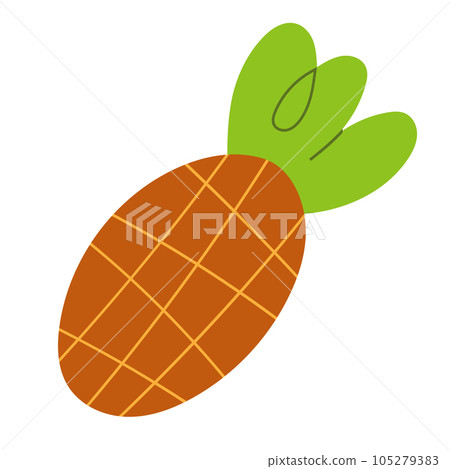 Whole pineapple, doodle icon, hand drawn vector illustration of ripe brown pineapple fruit 105279383