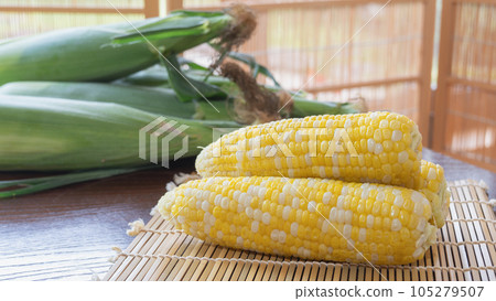 boiled corn and corn with skin boiled corn and corn with skin 105279507