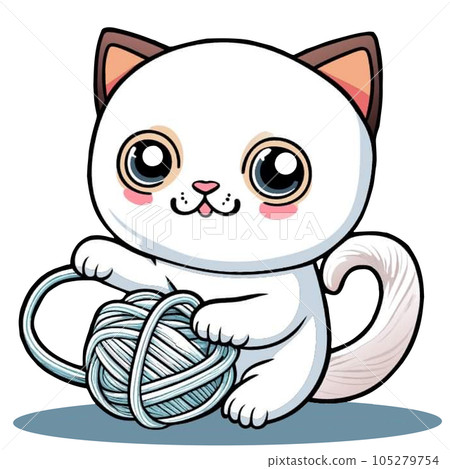 cute white cat playing yarn cute white cat playing yarn 105279754