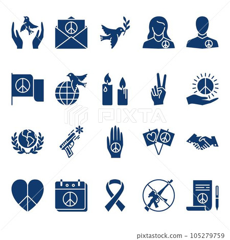 Peace and love glyph icon set 105279759