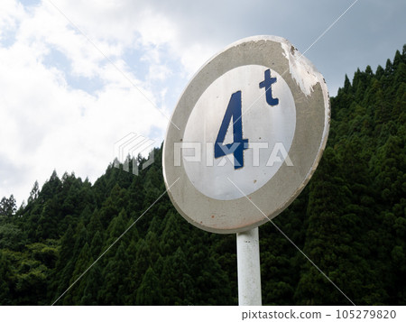 Road signs that are faded or damaged. This sign (regulatory sign) "Weight Limit". 105279820