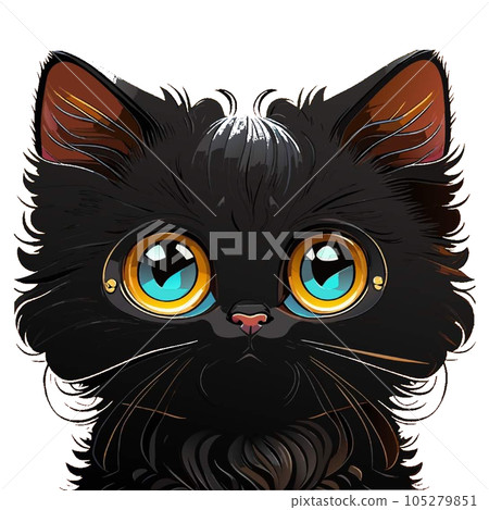 Black cat with big eyes, long fur, cute Black cat with big eyes, long fur, cute 105279851