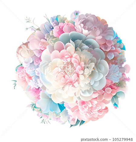 Various round flowers in pastel tones. Various round flowers in pastel tones. 105279948