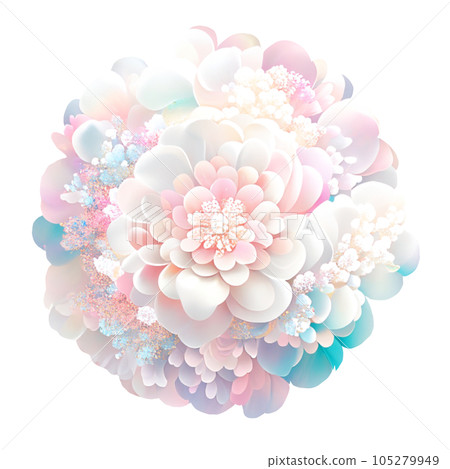 Various round flowers in pastel tones. 105279949