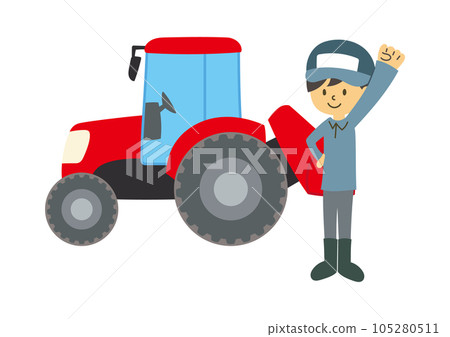 A man with a tractor and a guts pose 105280511