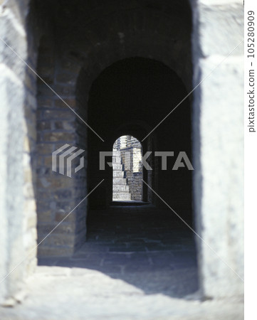 Inside the Great Wall Arch stonework and stairs 105280909