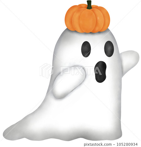 Cute Watercolor Halloween Ghost with Pumpkin Cute Watercolor Halloween Ghost with Pumpkin 105280934